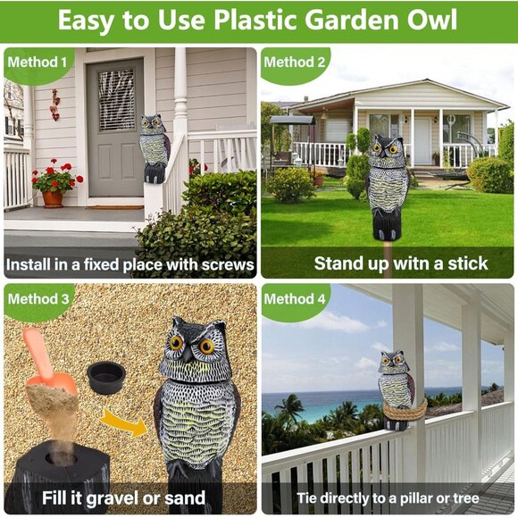 Waterproof Owl Decoys to Scare Birds Squirrels Away Statue for Patio Yard - Picture 6 of 9